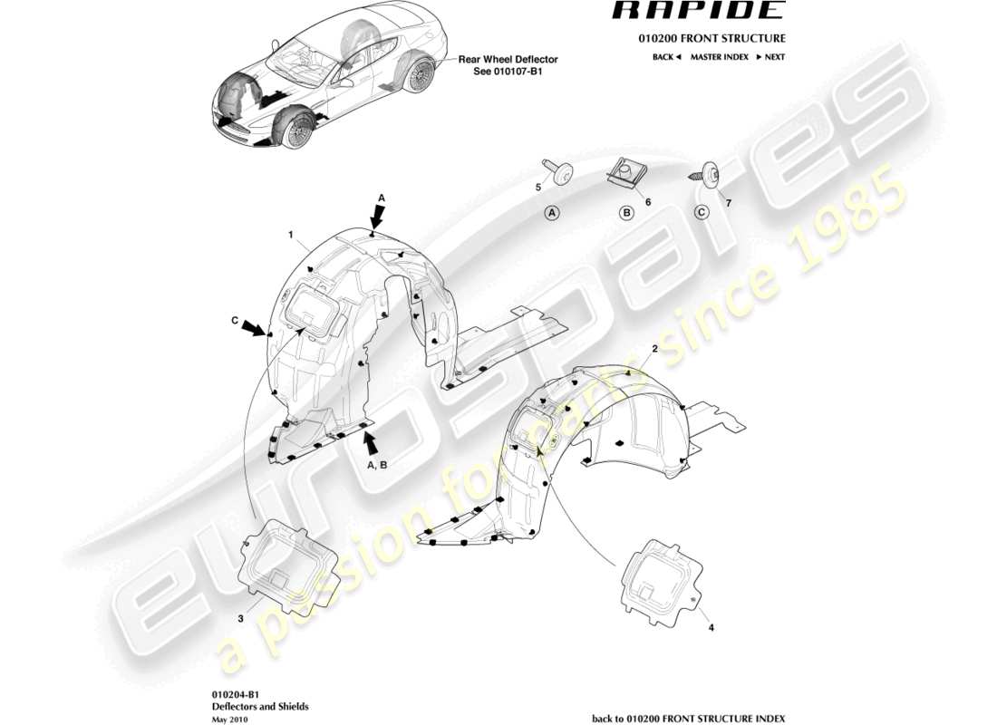 aston martin rapide (2011) front wheel arches part diagram