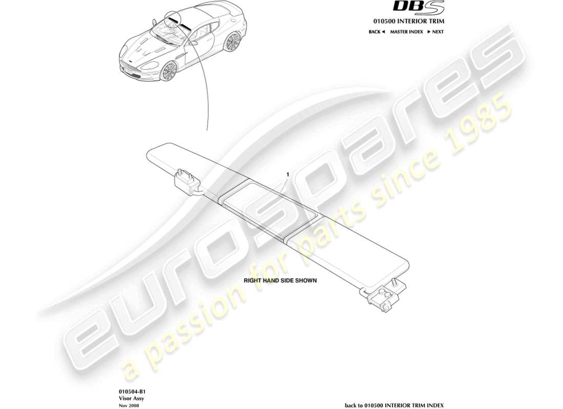 aston martin dbs (2013) sunvisor parts diagram