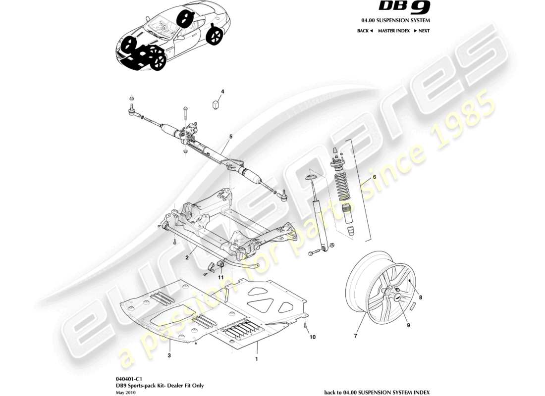 aston martin db9 (2007) sports pack kit, 2007 part diagram