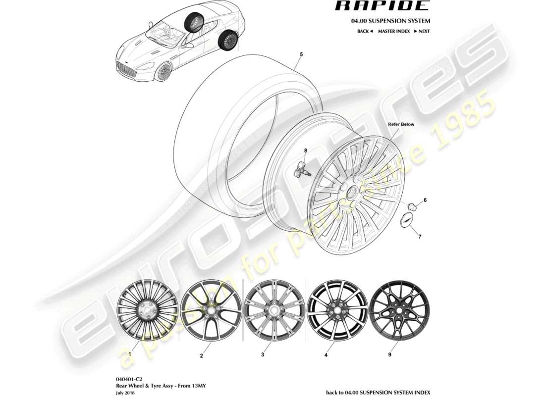 aston martin rapide (2011) wheel & tyres, rear from 13my part diagram