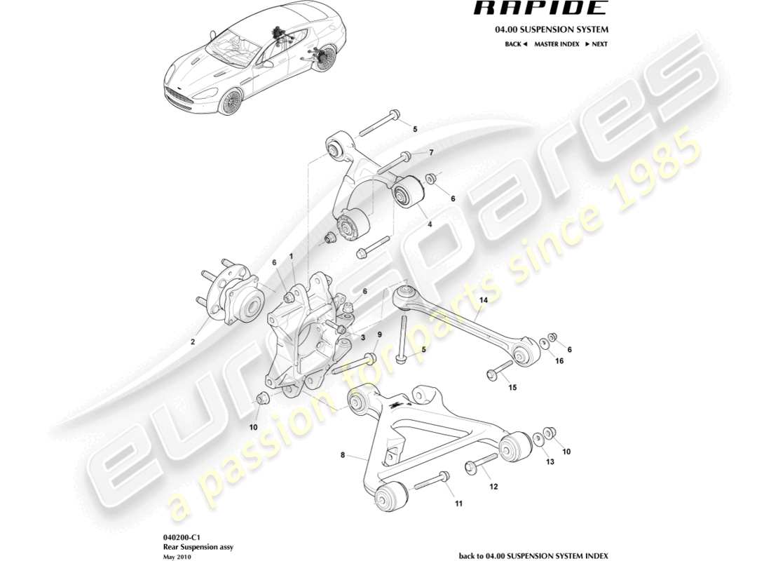 aston martin rapide (2011) rear suspension assembly part diagram