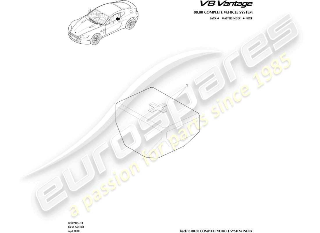 aston martin v8 vantage (2009) first aid kit part diagram