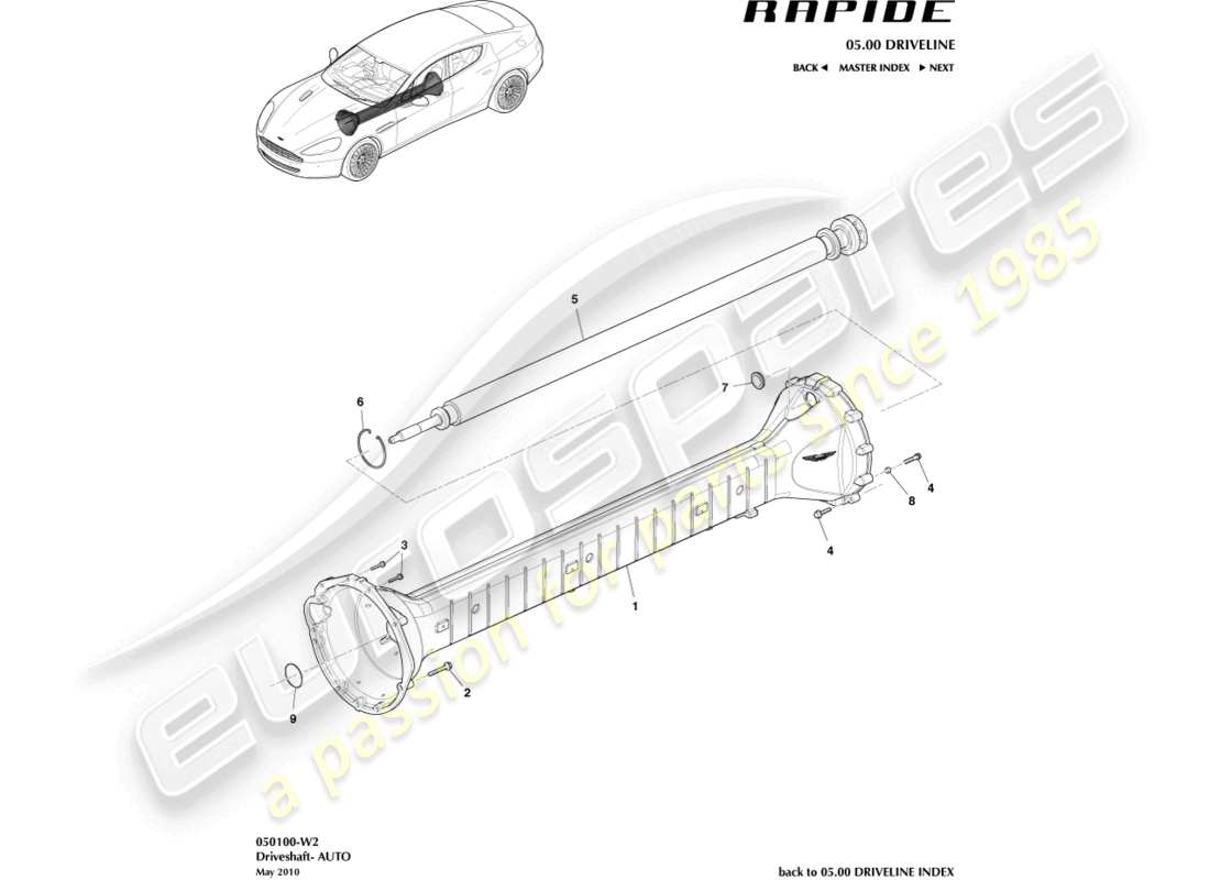 aston martin rapide (2010) torque tube assembly, 6 spd parts diagram