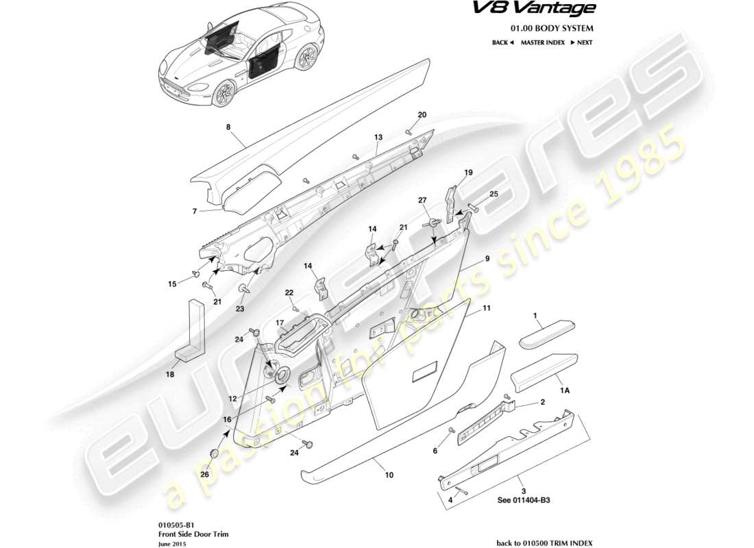 aston martin v8 vantage (2012) door trim part diagram