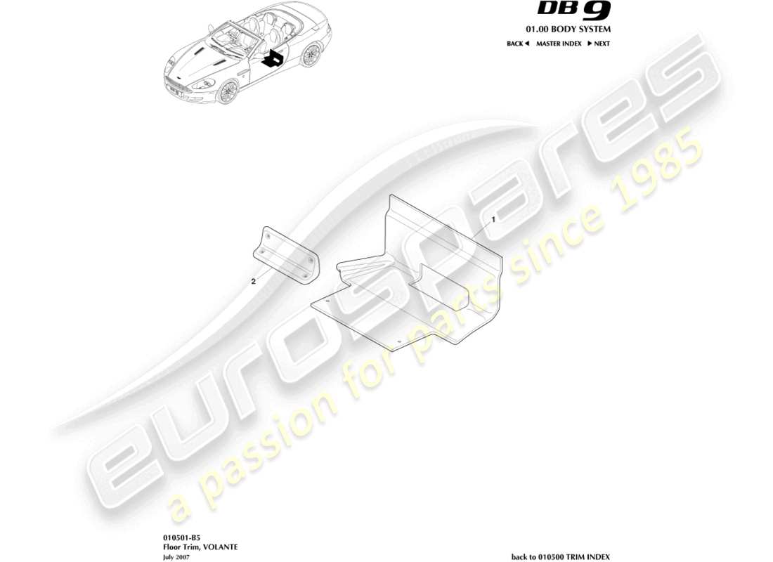 aston martin db9 (2008) floor trim, volante parts diagram