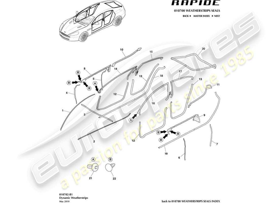 aston martin rapide (2010) dynamic weatherstrips parts diagram