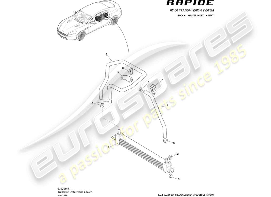 aston martin rapide (2010) differential oil cooler parts diagram