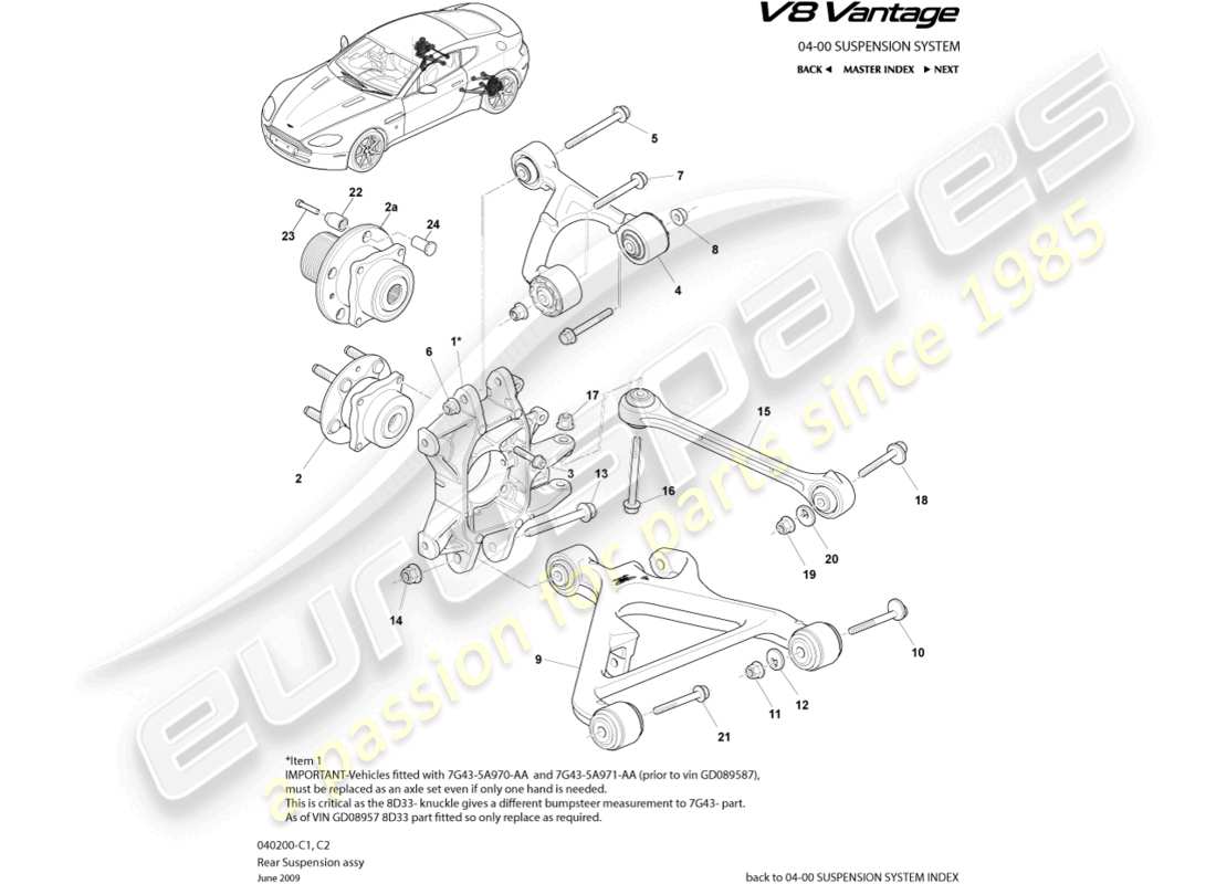 aston martin v8 vantage (2014) rear suspension assembly part diagram