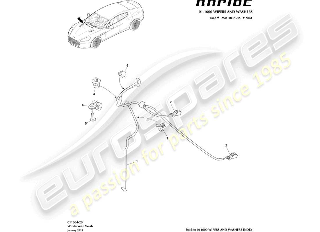 aston martin rapide (2011) windscreen wash part diagram