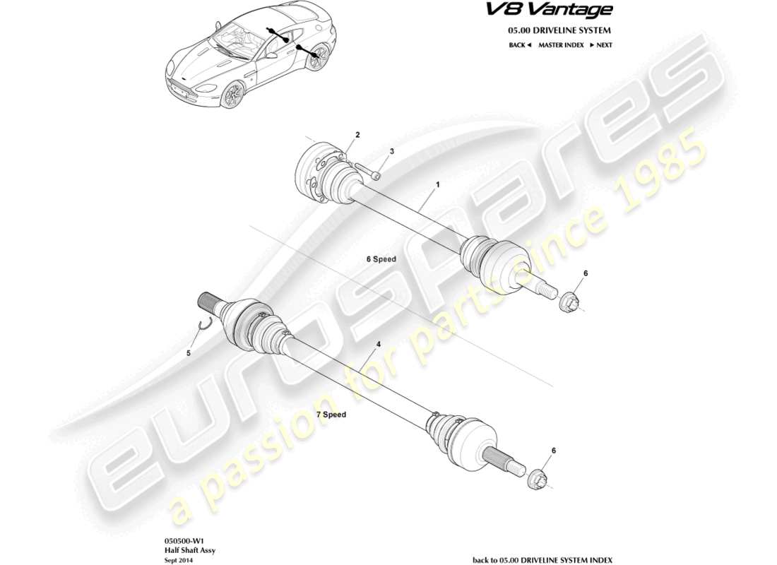 aston martin v8 vantage (2012) rear halfshaft assembly part diagram