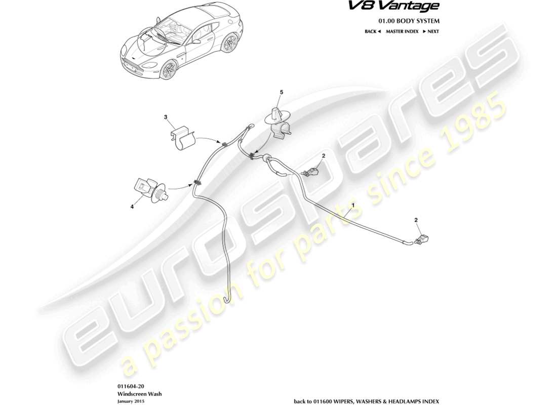 aston martin v8 vantage (2014) windscreen wash part diagram