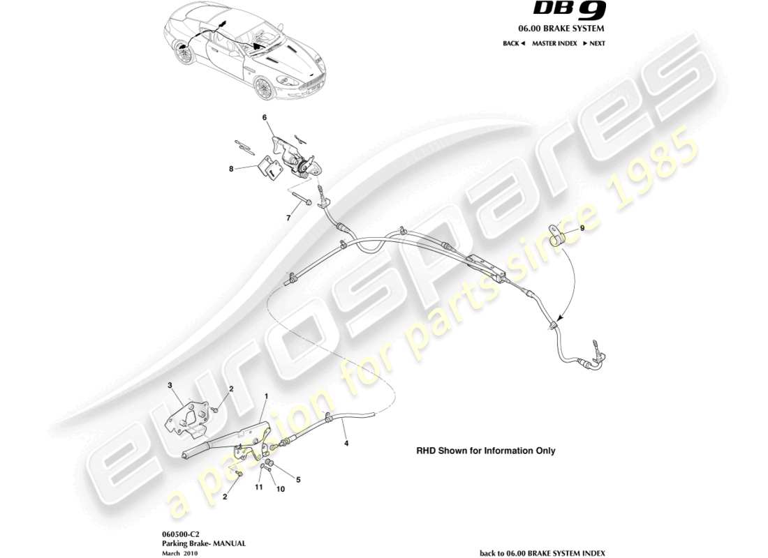 aston martin db9 (2007) parking brake parts diagram