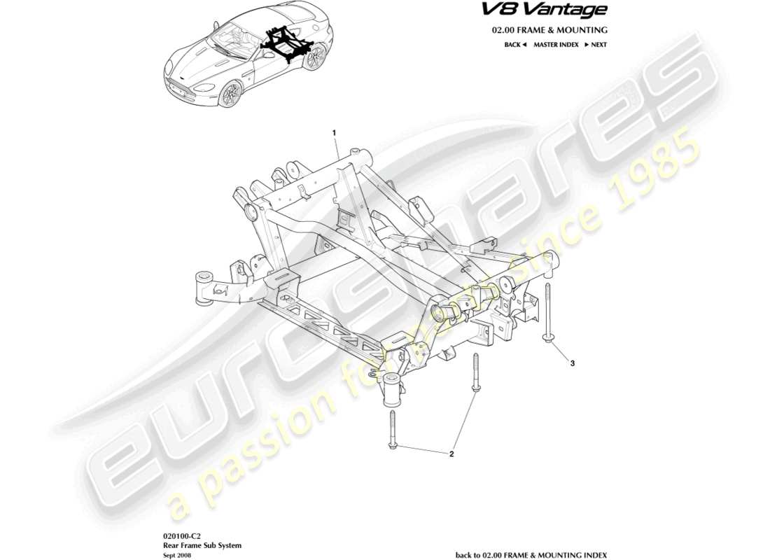 aston martin v8 vantage (2006) rear subframe parts diagram