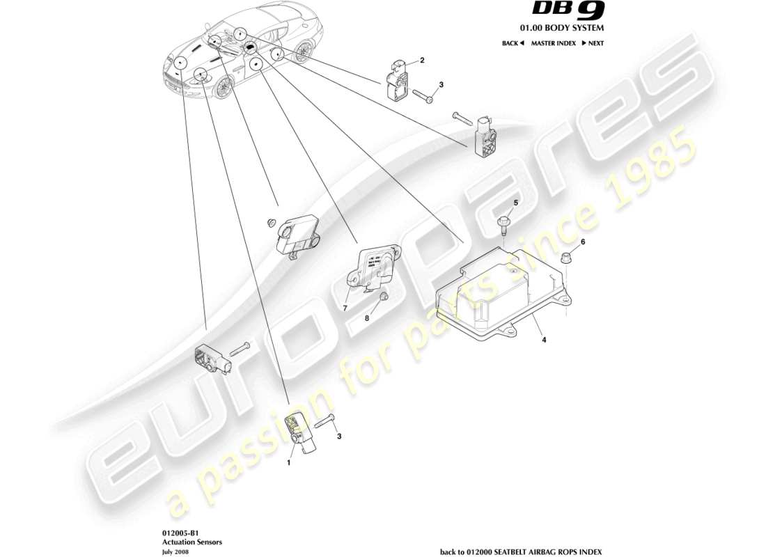 aston martin db9 (2007) actuation sensors part diagram