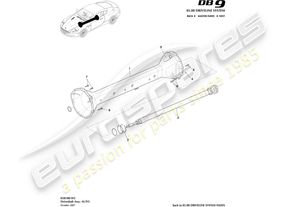 aston martin db9 (2007) driveshaft assembly, auto part diagram