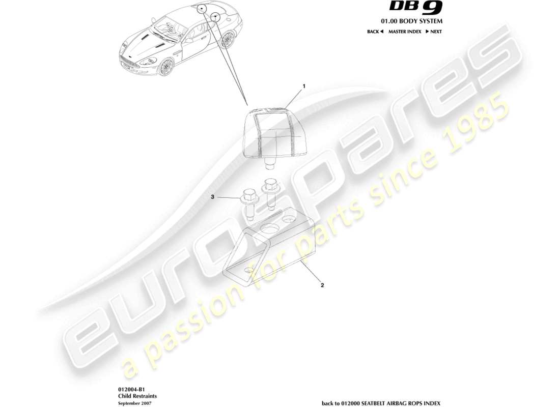 aston martin db9 (2006) child restraints parts diagram