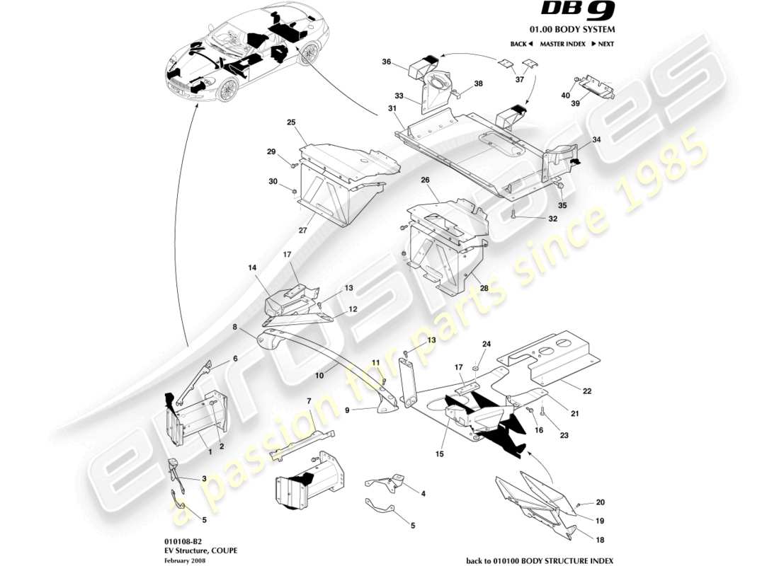 aston martin db9 (2007) ev structure, coupe part diagram