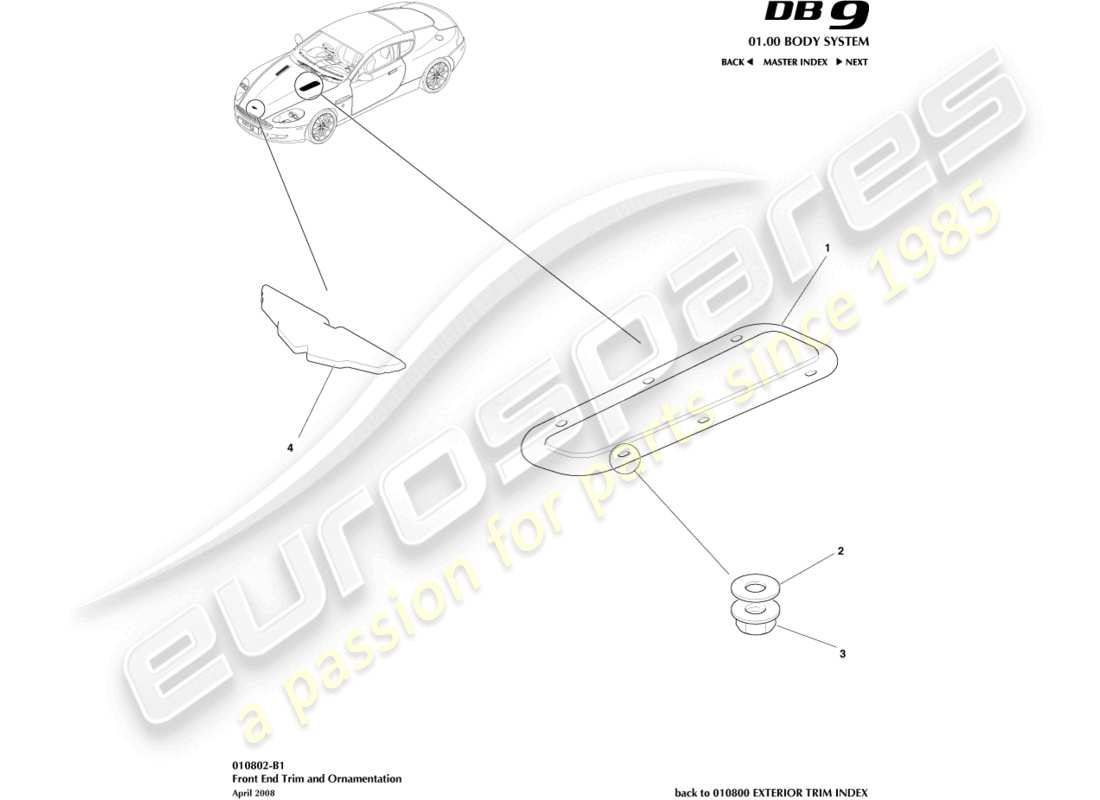 aston martin db9 (2007) front end trim part diagram