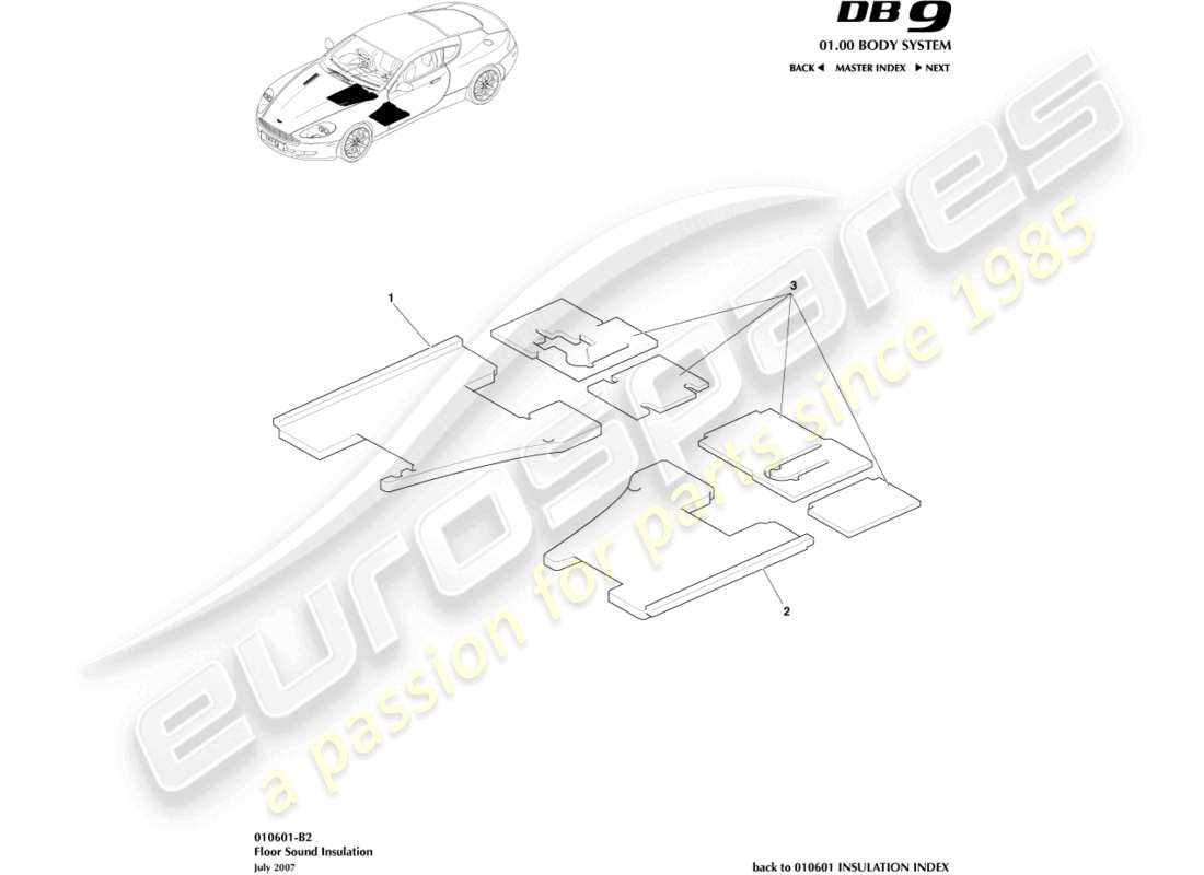 aston martin db9 (2007) floor sound insulation part diagram