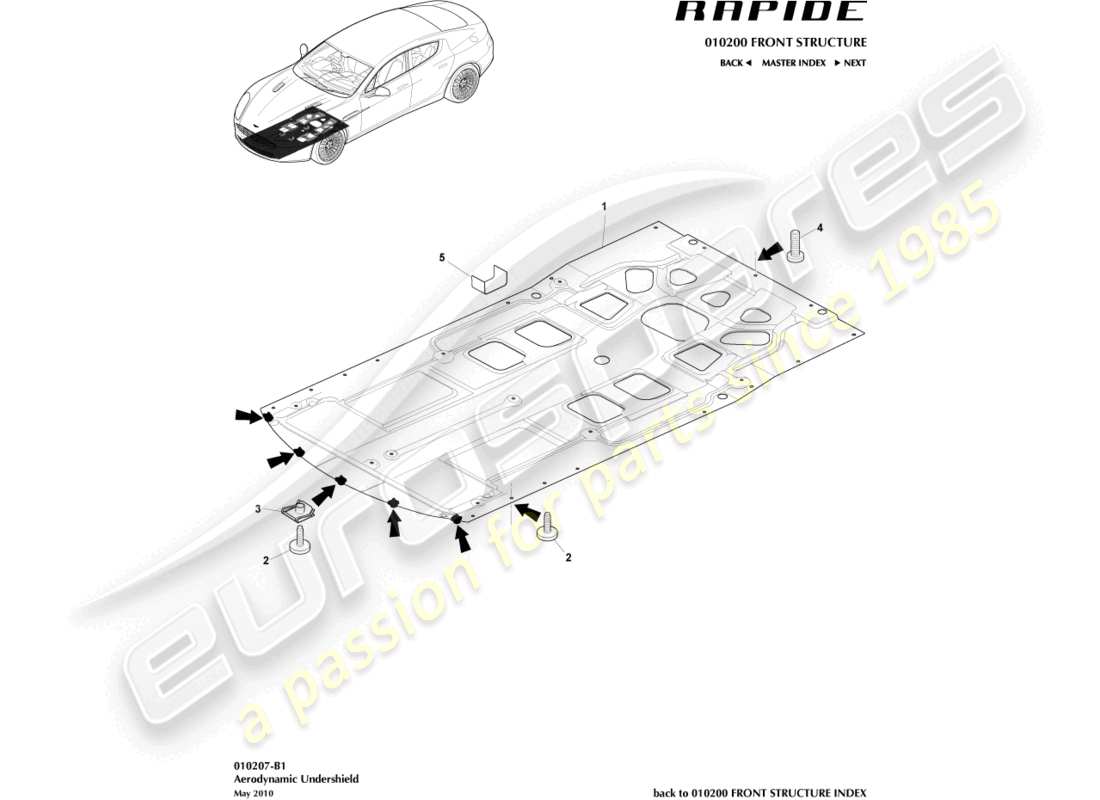 aston martin rapide (2019) front undershield part diagram