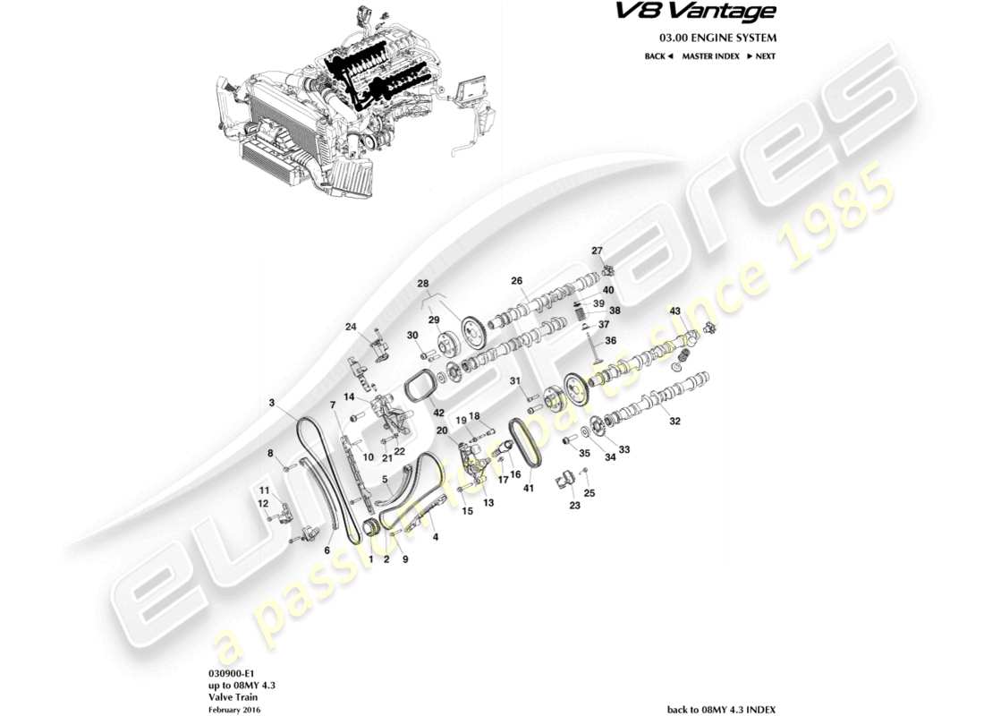 aston martin v8 vantage (2009) valve train part diagram