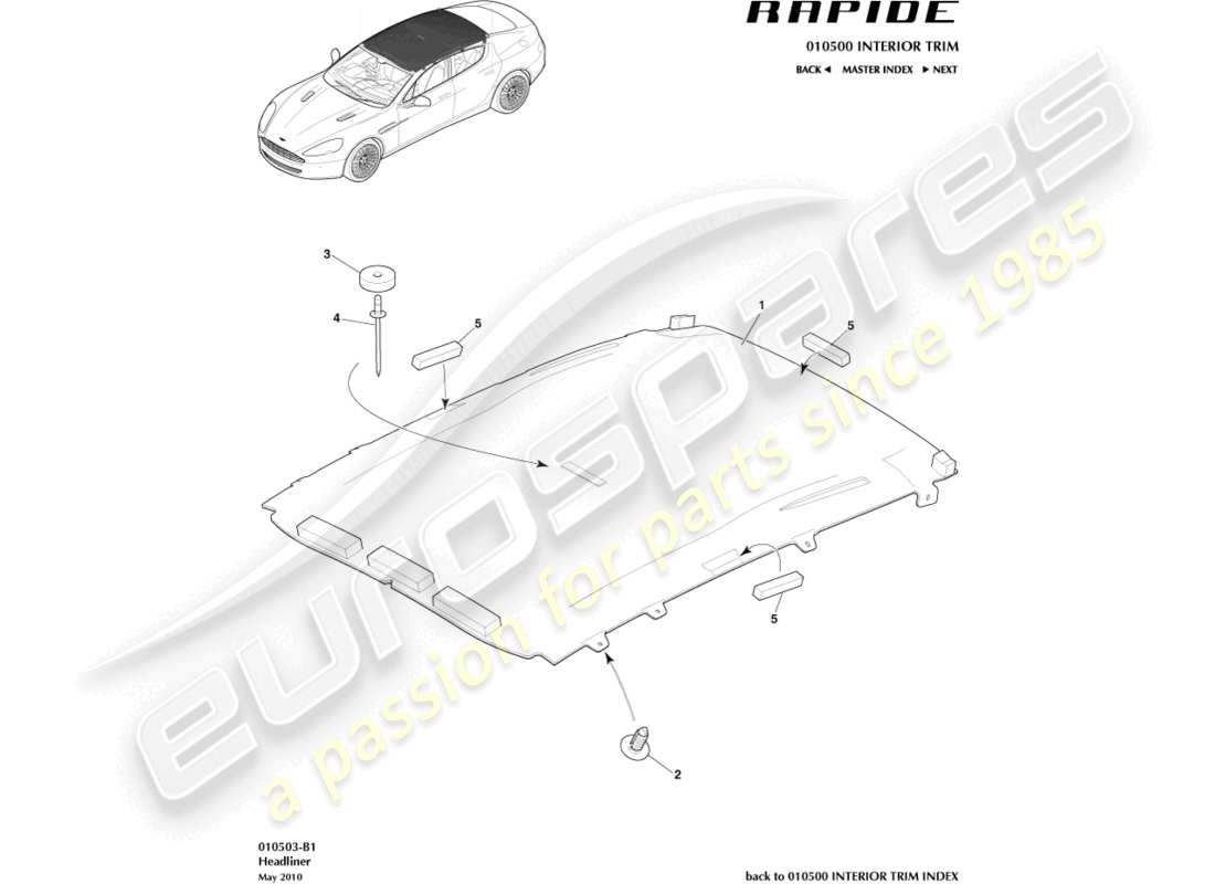 aston martin rapide (2010) headliner assembly parts diagram