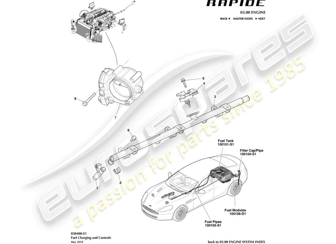 aston martin rapide (2011) fuel charging & controls part diagram