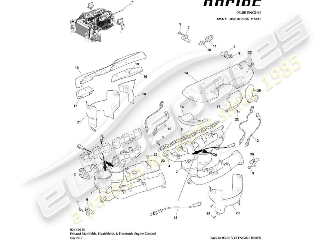 aston martin rapide (2011) exhaust manifolds part diagram