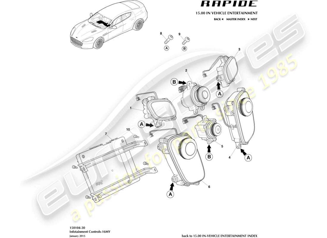 aston martin rapide (2011) infotainment controls, 16my part diagram