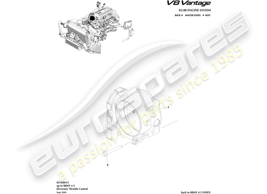 aston martin v8 vantage (2018) accelerator control part diagram