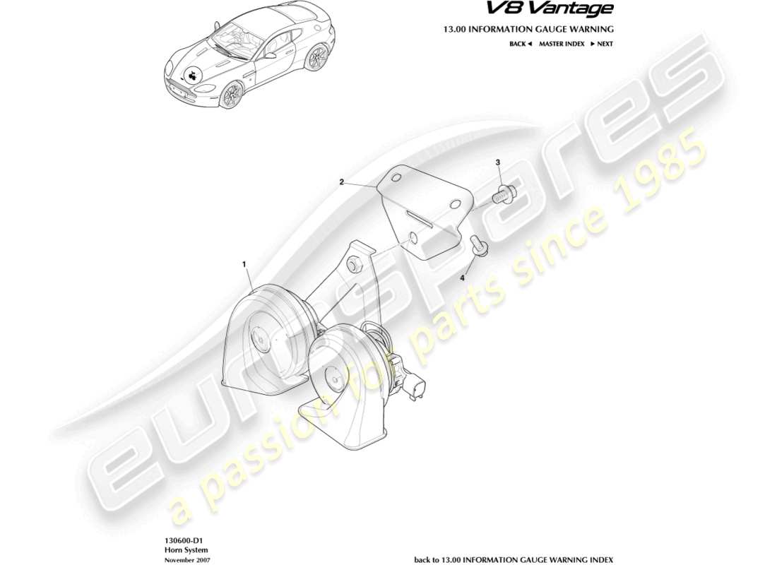 aston martin v8 vantage (2018) horn system part diagram