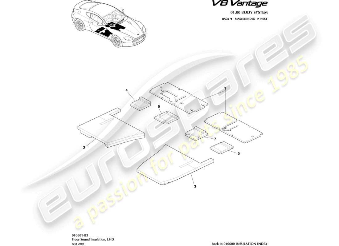 aston martin v8 vantage (2015) floor sound insulation, lhd part diagram