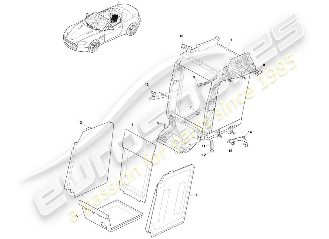 aston martin v8 vantage (2005) rear environment trim, roadster part diagram