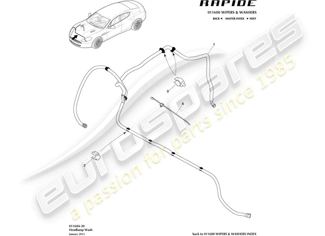 aston martin rapide (2011) headlamp wash part diagram