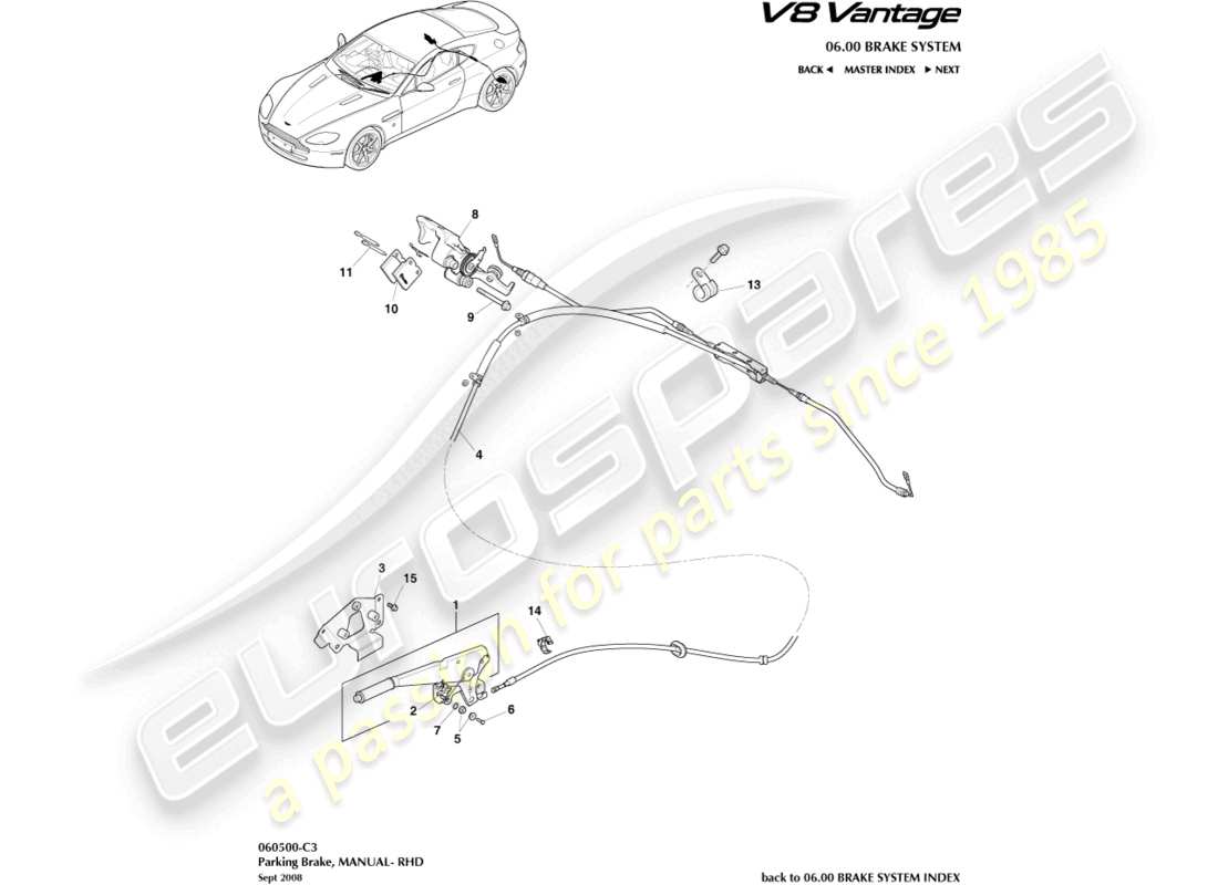 aston martin v8 vantage (2011) parking brake, rhd part diagram