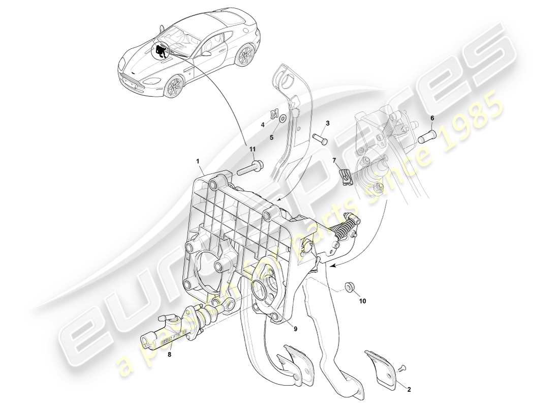 aston martin v8 vantage (2005) brake actuator assembly, manual part diagram