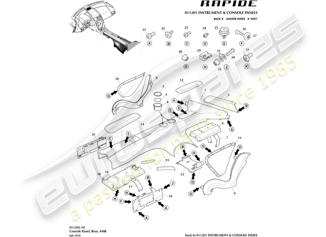 aston martin rapide (2019) rear console, amr part diagram