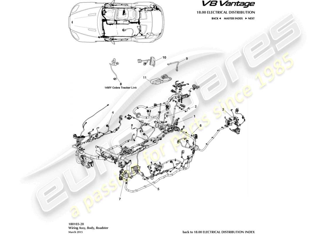 aston martin v8 vantage (2008) body harness, roadster part diagram