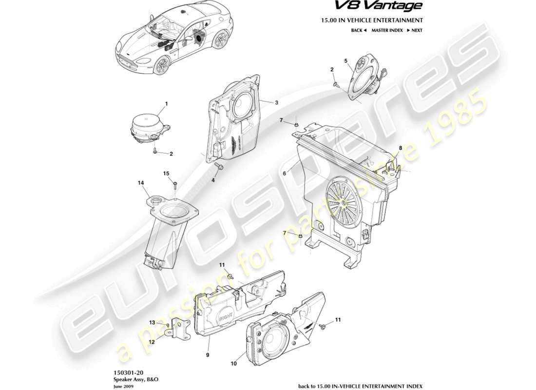 aston martin v8 vantage (2009) speaker, b&o part diagram