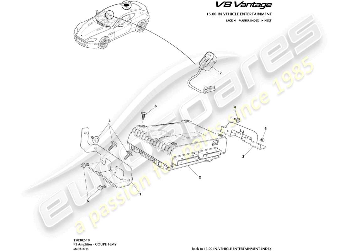 aston martin v8 vantage (2009) p3 amplifier, coupe part diagram