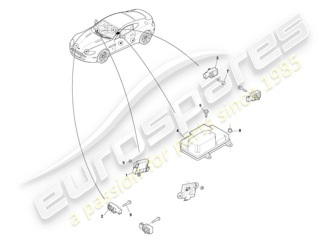 aston martin v8 vantage (2005) actuation sensors part diagram