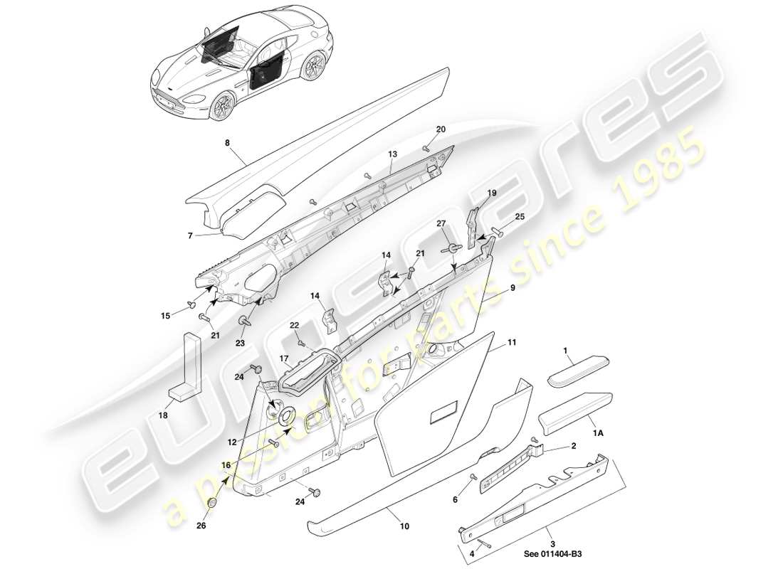 aston martin v8 vantage (2007) door trim part diagram