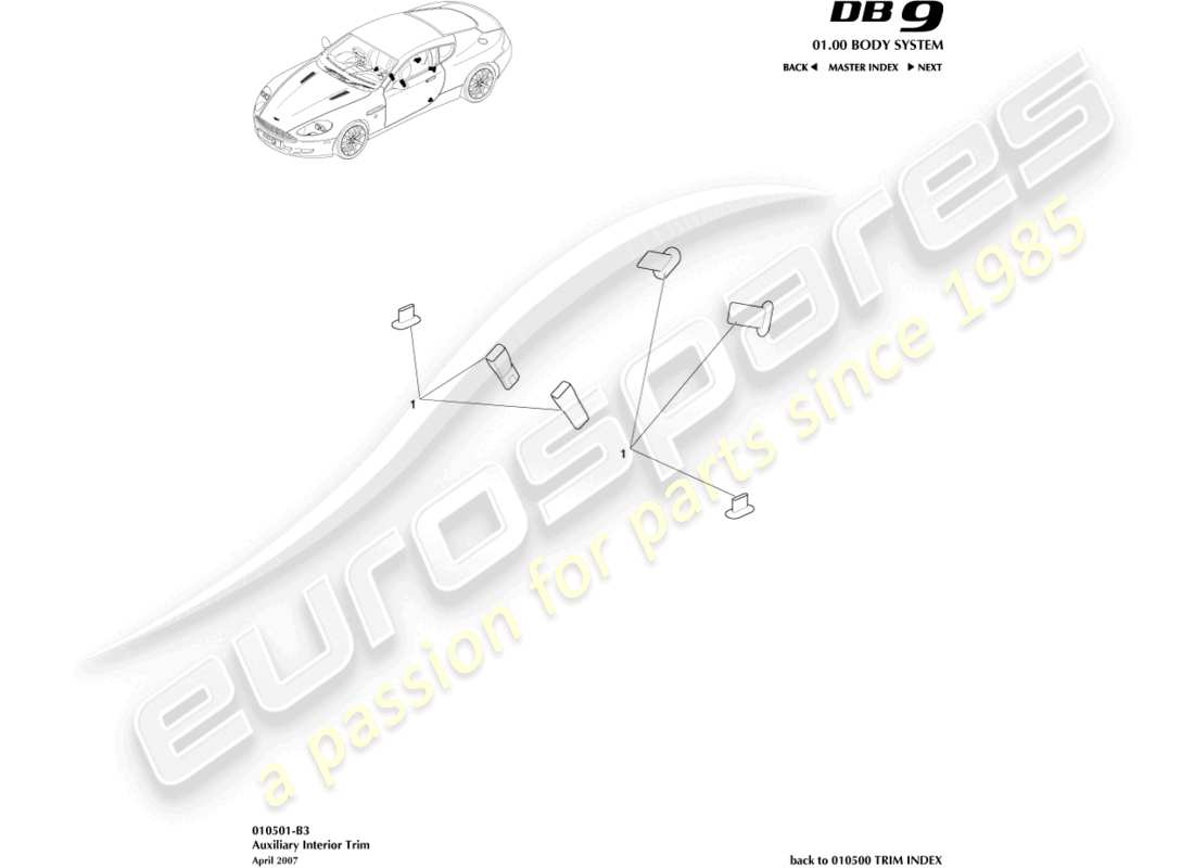 aston martin db9 (2007) auxiliary interior trim part diagram