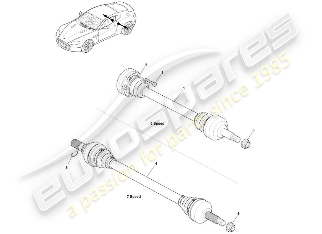 aston martin v8 vantage (2007) rear halfshaft assembly part diagram