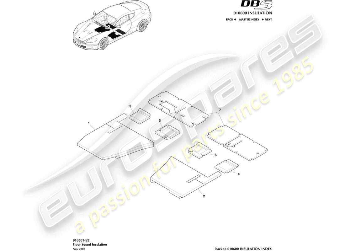 aston martin dbs (2007) floor sound insulation parts diagram