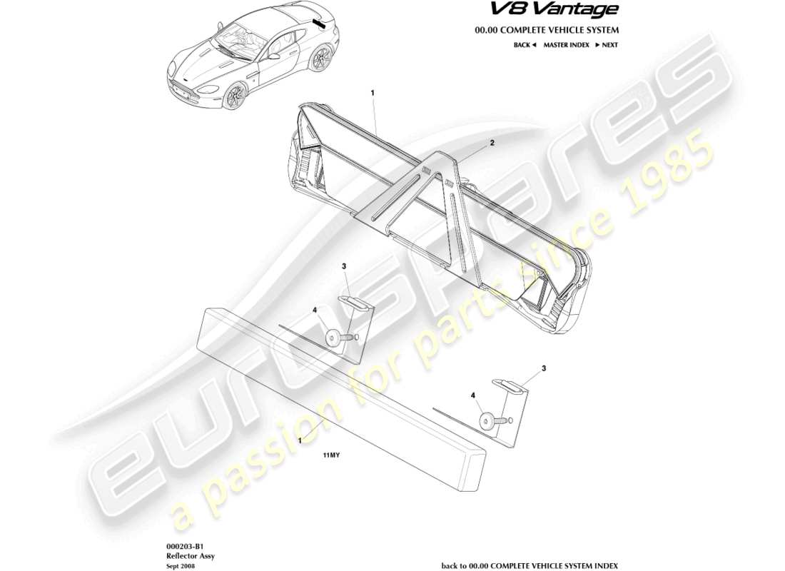 aston martin v8 vantage (2016) hazard warning reflector part diagram