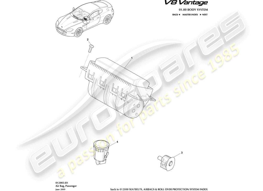 aston martin v8 vantage (2016) passenger airbag part diagram