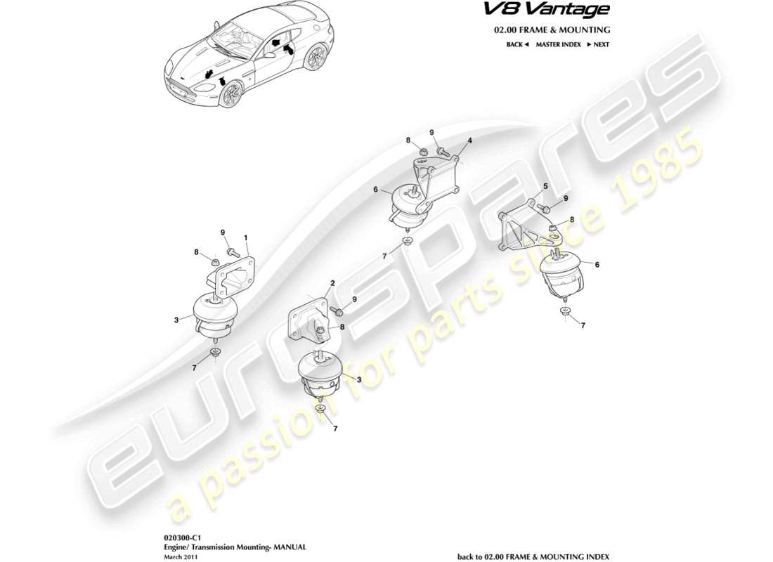 aston martin v8 vantage (2016) engine mountings part diagram