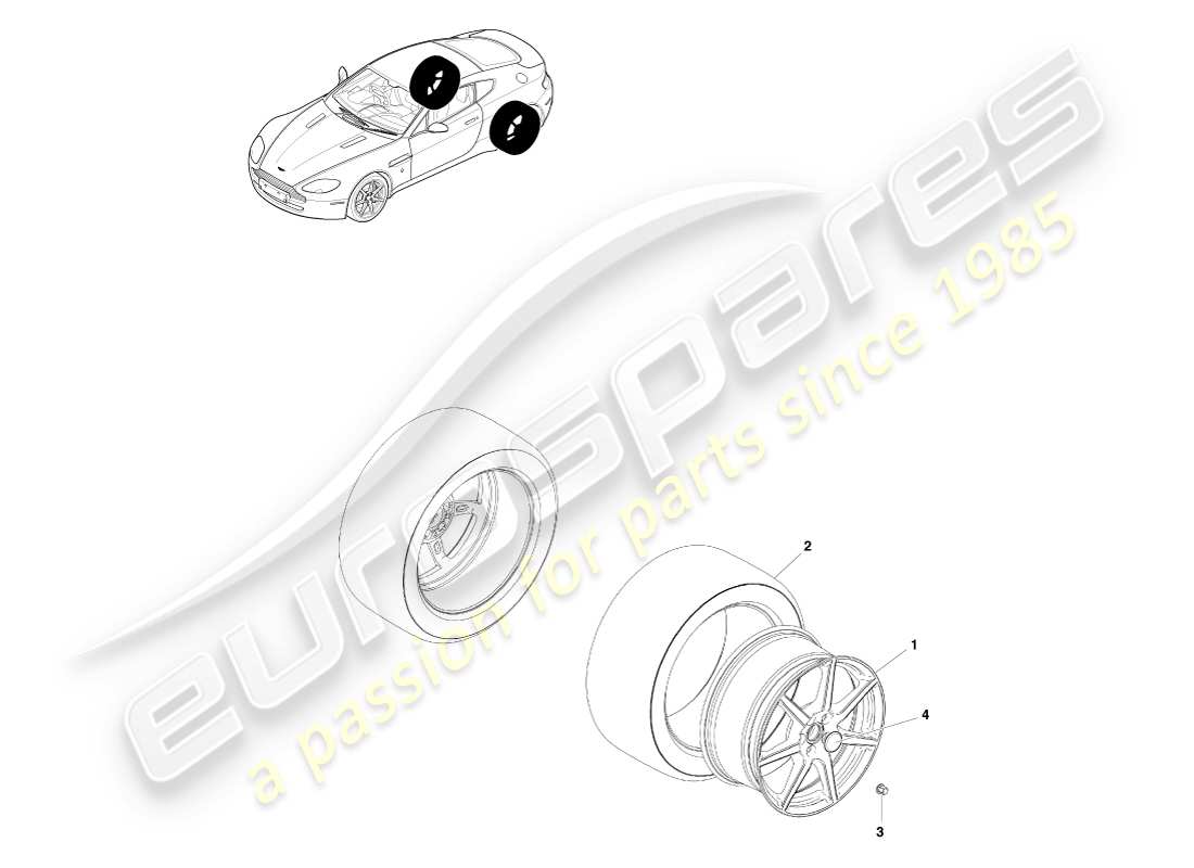 aston martin v8 vantage (2007) rear wheels & tyres, to 09my part diagram