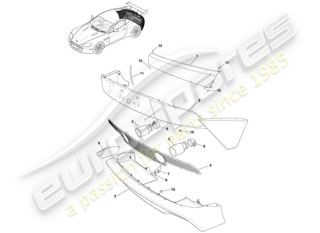 aston martin v8 vantage (2005) rear bumper, gt8 part diagram